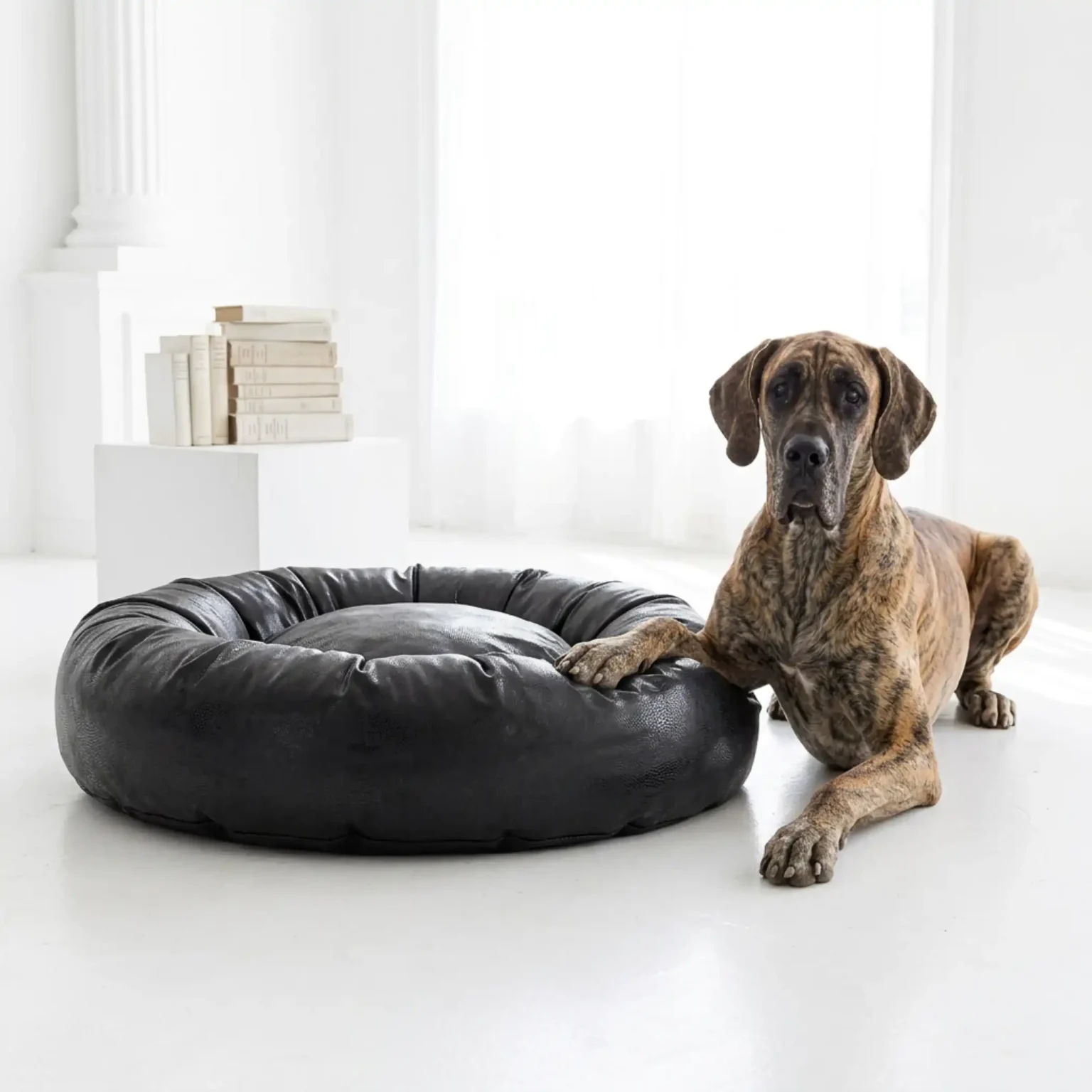 Large donut dog bed designed for restful, all night sleep