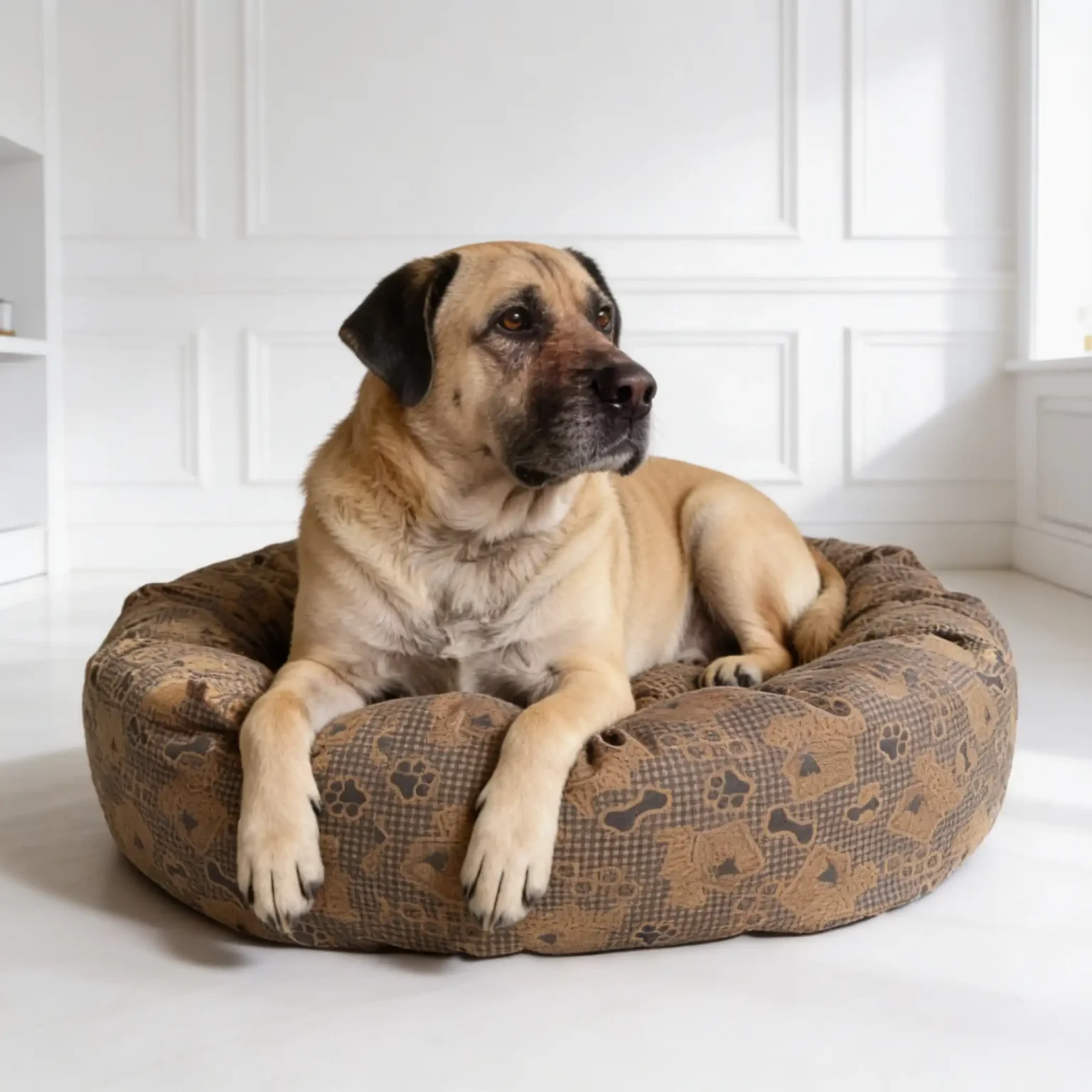 Calming donut dog bed - Dog Tired print - Pet Beds Direct