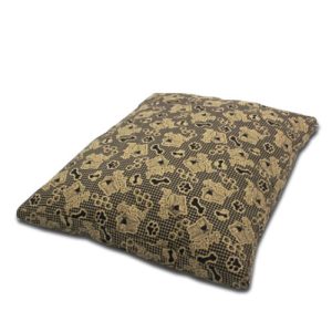 Beige Dog Tired cushion dog bed, cosy rectangular dog cushion with Dog Tired print