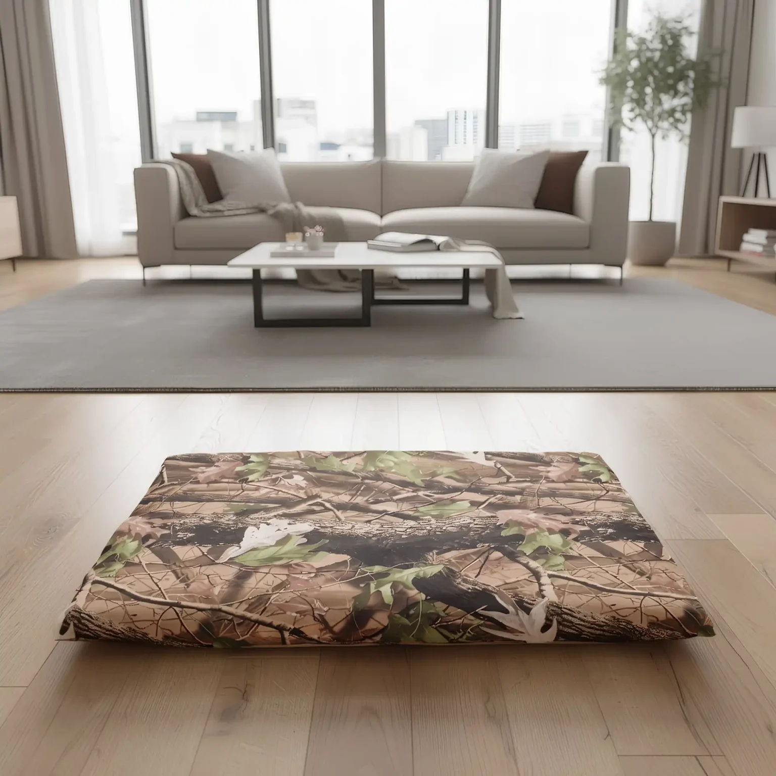 Forest waterproof flat dog mat, hard‑wearing water‑resistant surface, easy‑clean dog mat for floor, crate and car boot