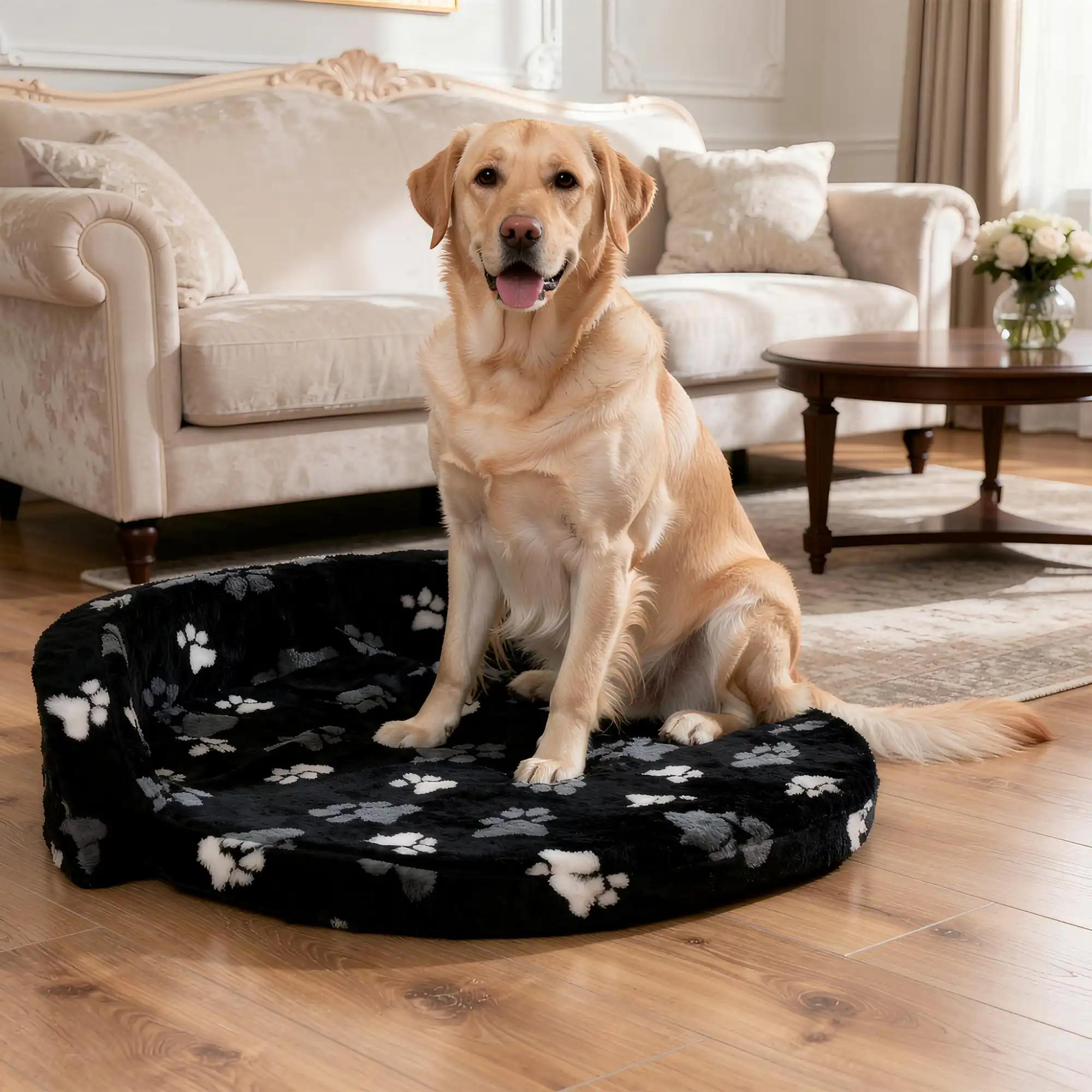Side profile of Fur Paws Pet Ring Sofa showing raised bolsters