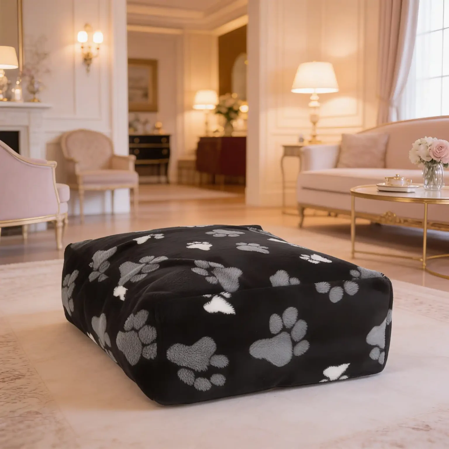 Deep 8-inch orthopedic dog mattress with Fur Paws faux fur, supportive cushioning, and comfortable plush surface.