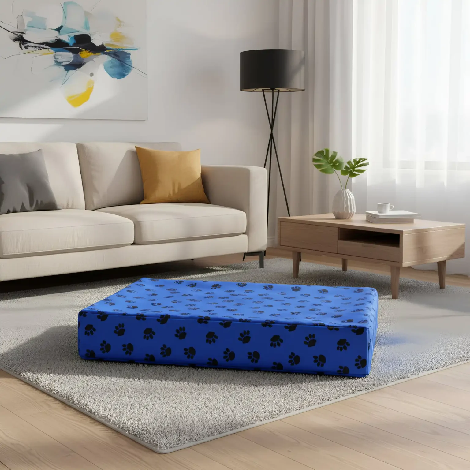 Waterproof paw pattern dog bed with orthopedic foam cushion