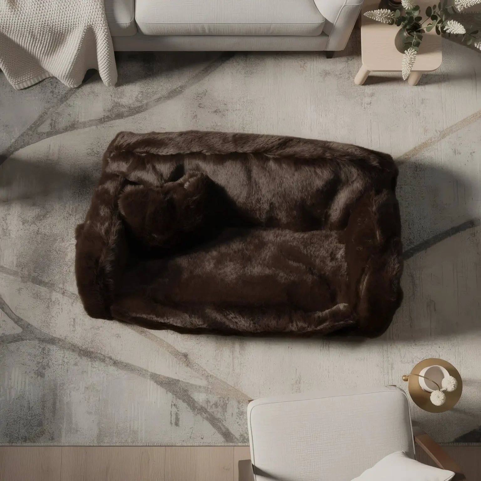 Luxury fur big pet bed in solid colour