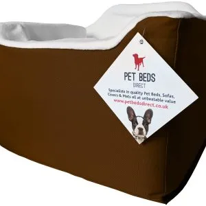 Brown car safety seat for pets, soft padded dog and cat travel box, safe booster for everyday journeys